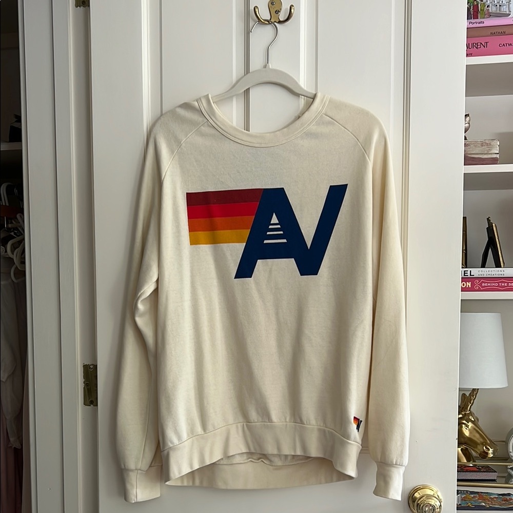 Aviator Nation Cream and Red Crew Neck Sweater